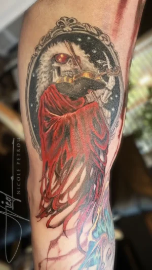 Skeleton Playing Violin Forearm, Grateful Dead album cover inspiration
