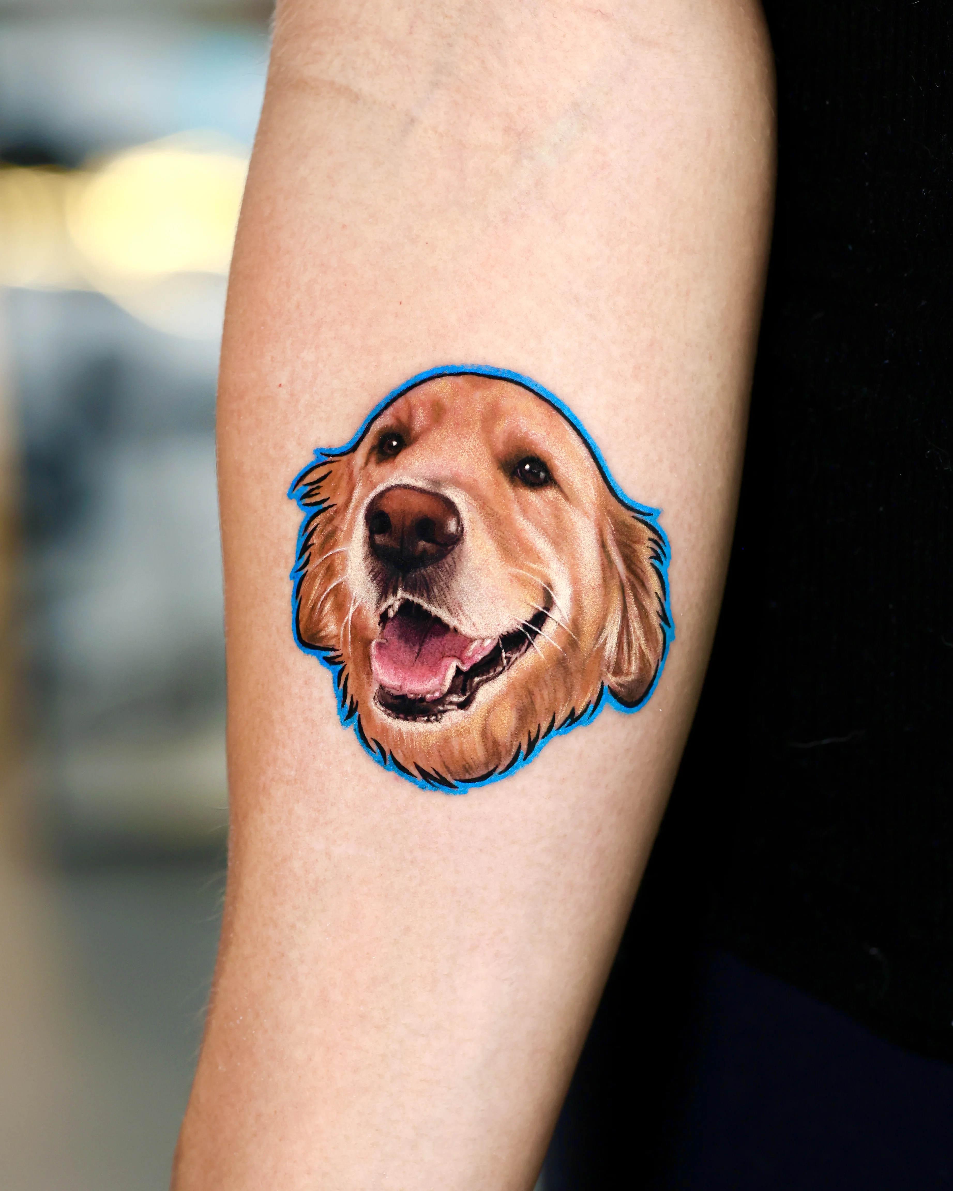 Color Realism tattoo by Dokhwa: golden retriever, dog face, animal, nature