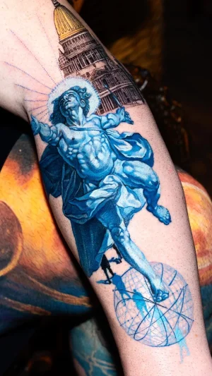 Blue Male Figure With Halo Forearm