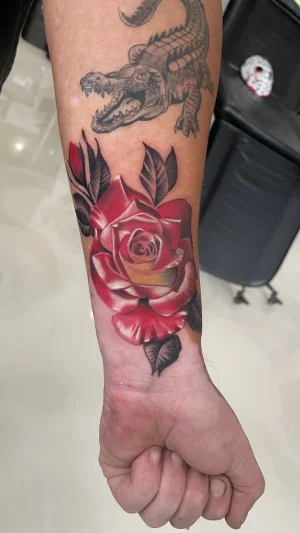 Realistic Rose and Crocodile Forearm