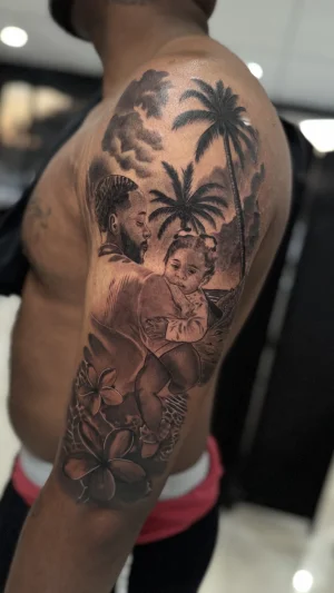 Father and Child Black & Grey Half Sleeve