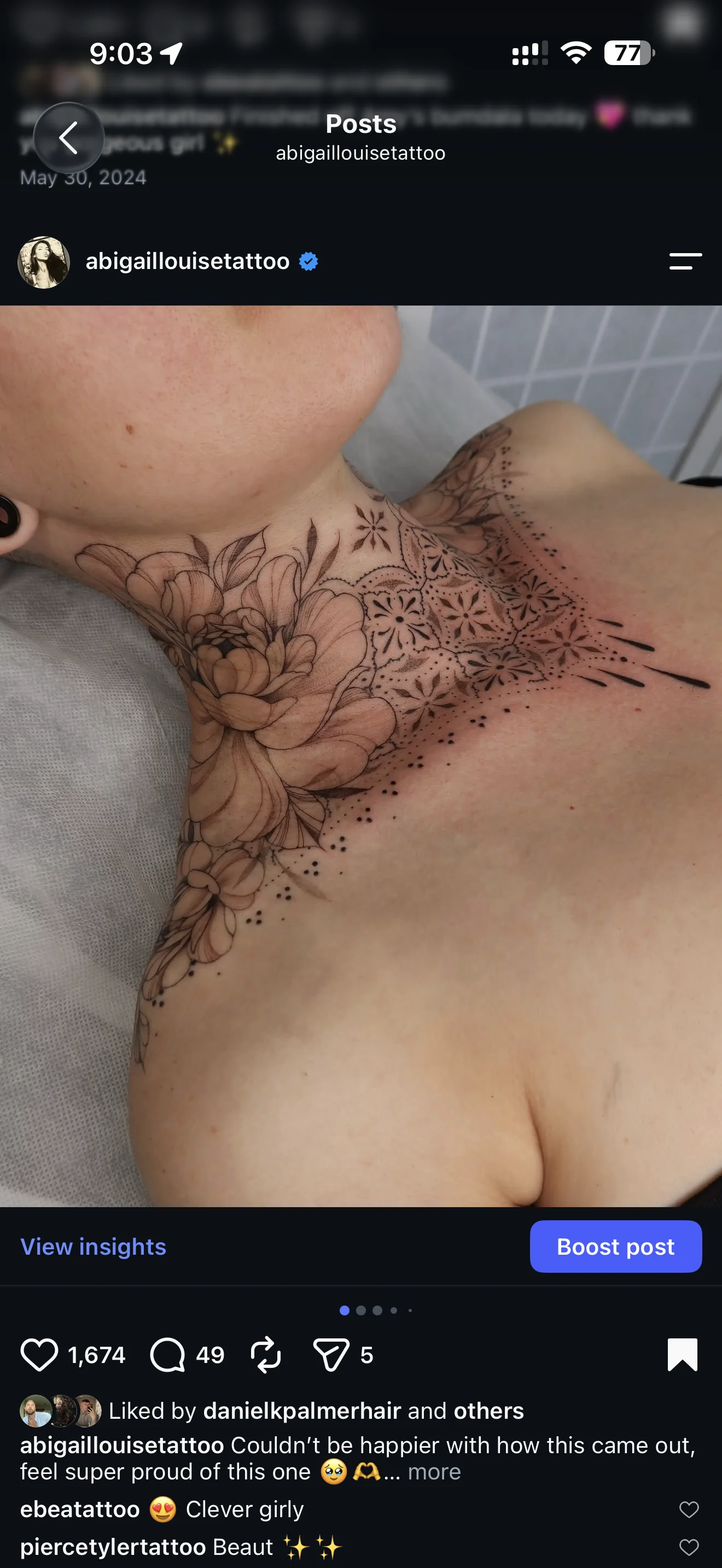 Fine Line Floral Neck and Chest Piece: flower, leaves, dots, linework, floral, nature