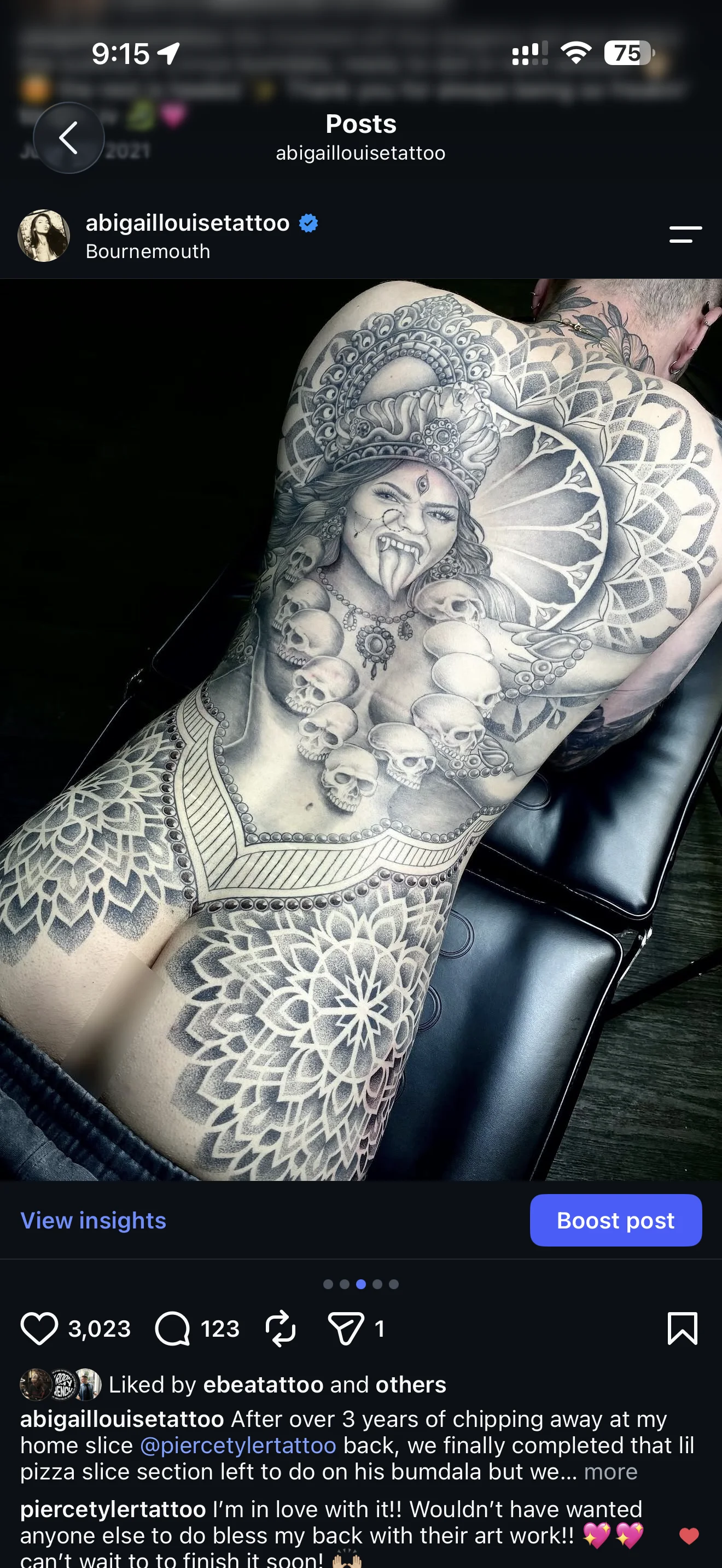 Mythological Woman Full Back Piece: woman, snake, skulls, mandala, necklace, mythology
