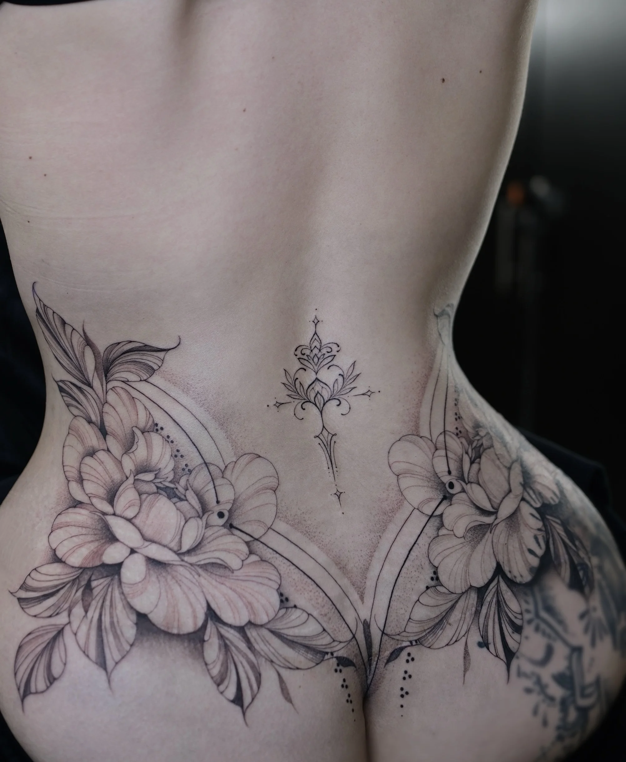 Delicate Floral Lower Back: flower, leaf, ornamental detail, floral, nature, ornamental