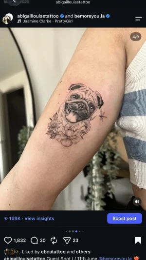 Realistic Pug Floral Upper Arm