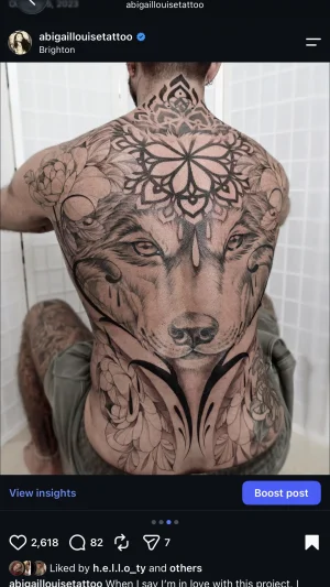 Realistic Wolf Full Back Piece