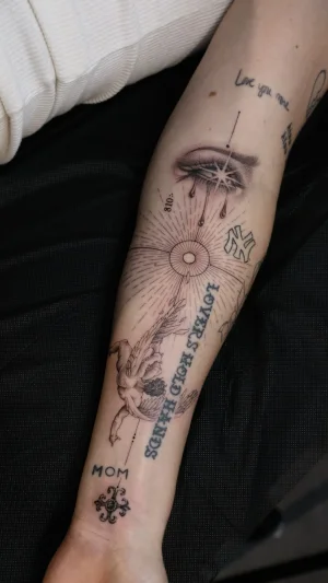 Fine Line Eye and Angel Forearm