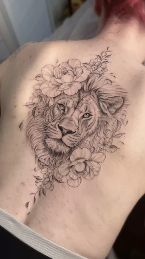 Realistic Lion Floral Back Piece