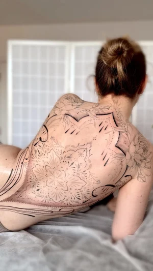 Delicate Floral Blackwork Full Back