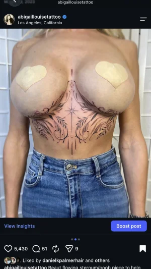 Delicate Fine Line Floral Chest Piece