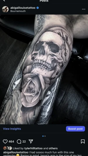 Skull Rose And Clock Forearm