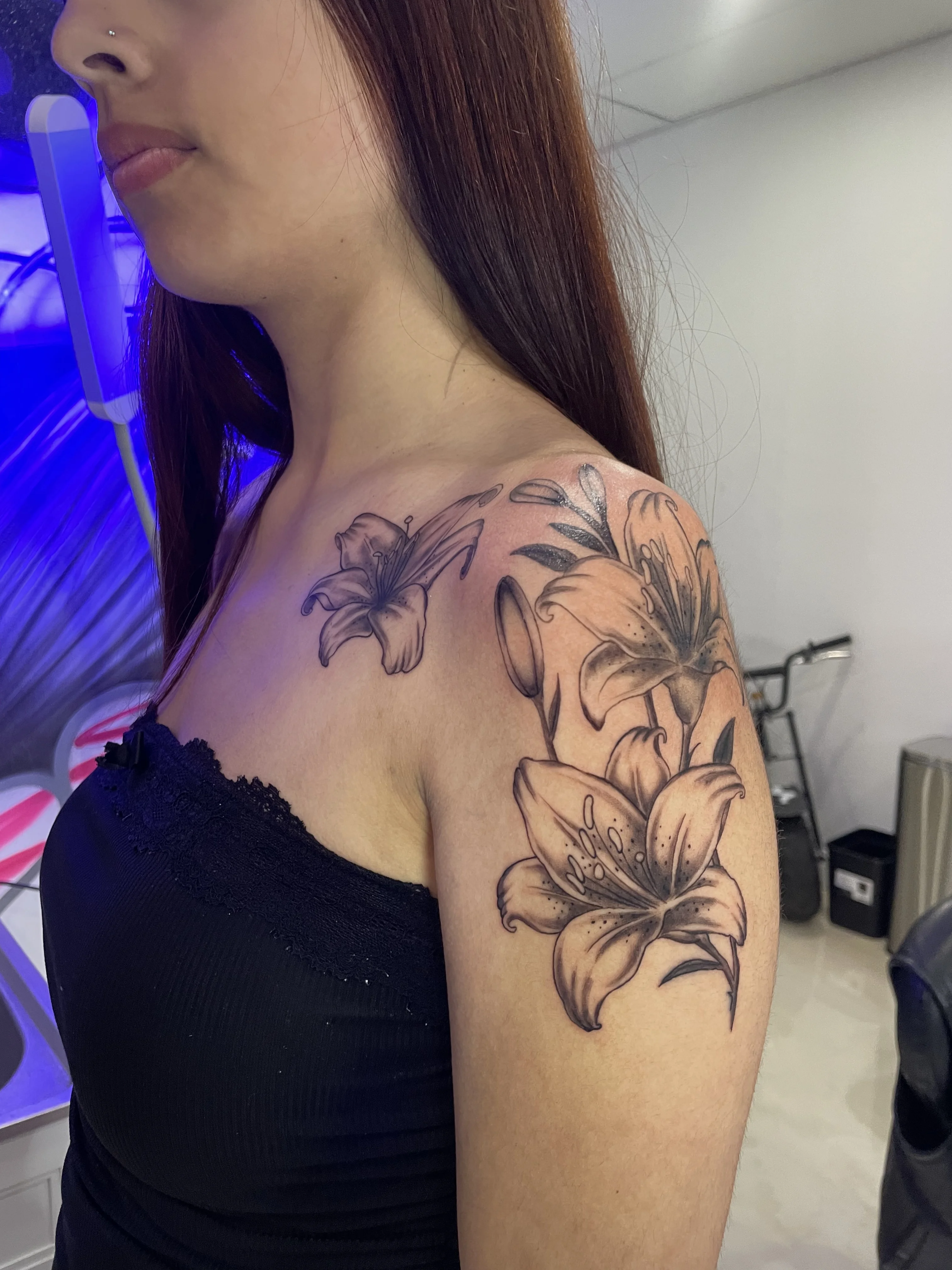 Black & Gray Realism tattoo by Jc_TheArtist: lily flower, floral, nature, realistic