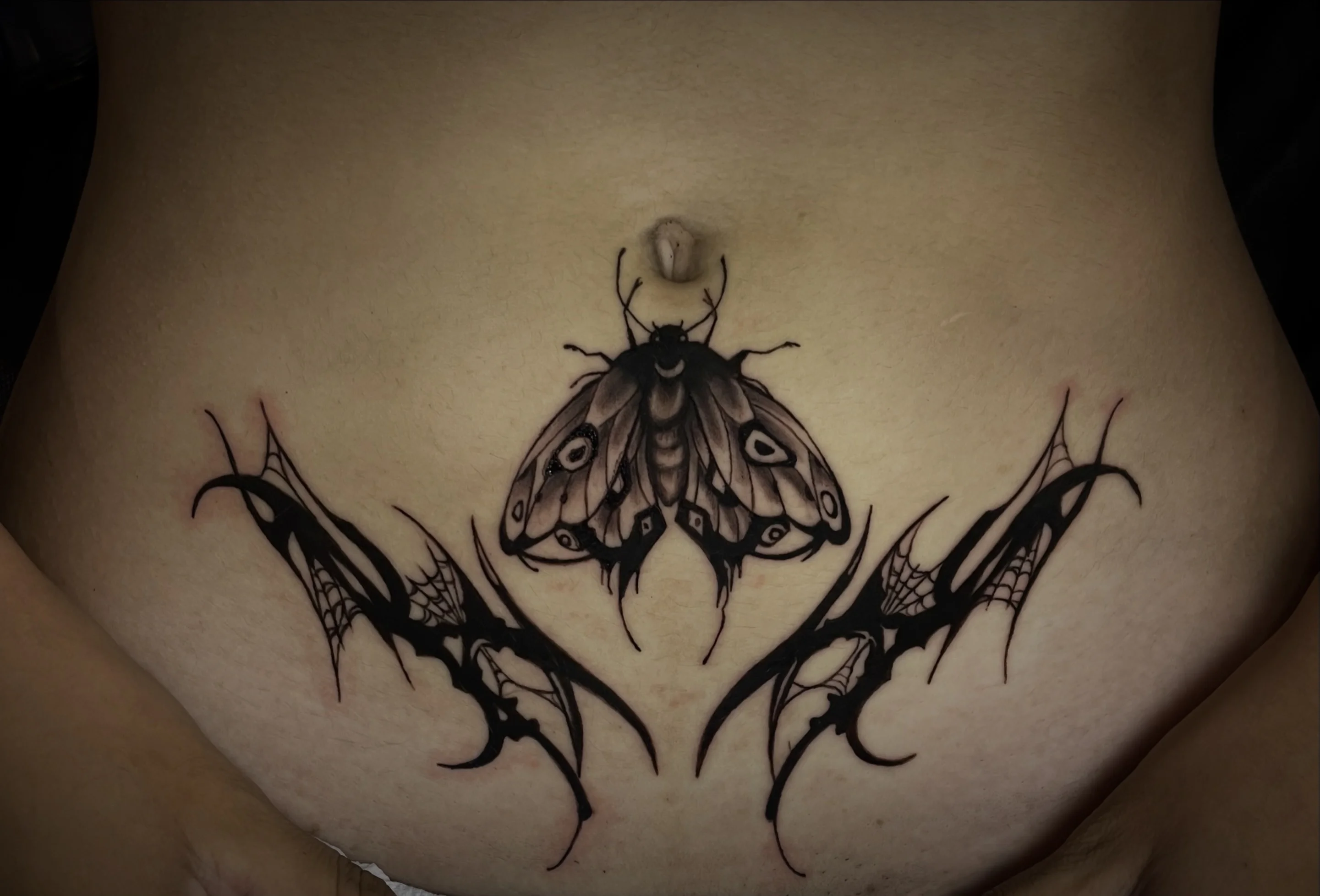 Blackwork tattoo by Jc_TheArtist: moth, bat wings, spider webs, nature