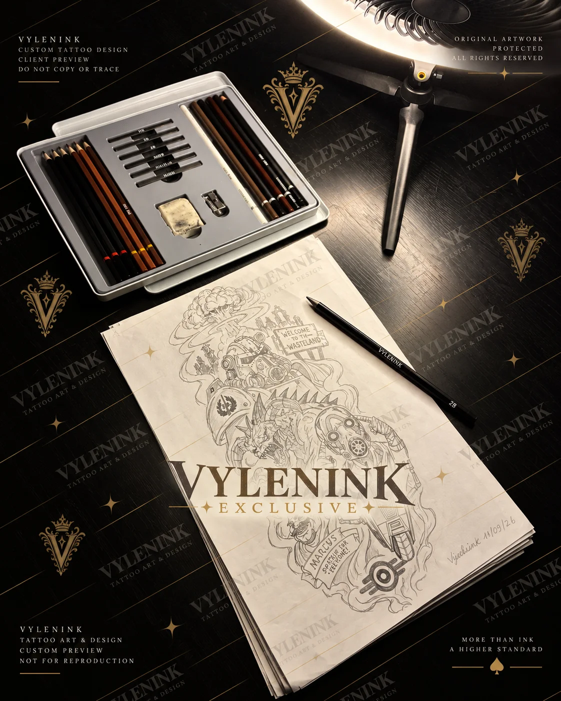 Fine Line tattoo by Vylenink: robot, dinosaur, mechanical parts, sign