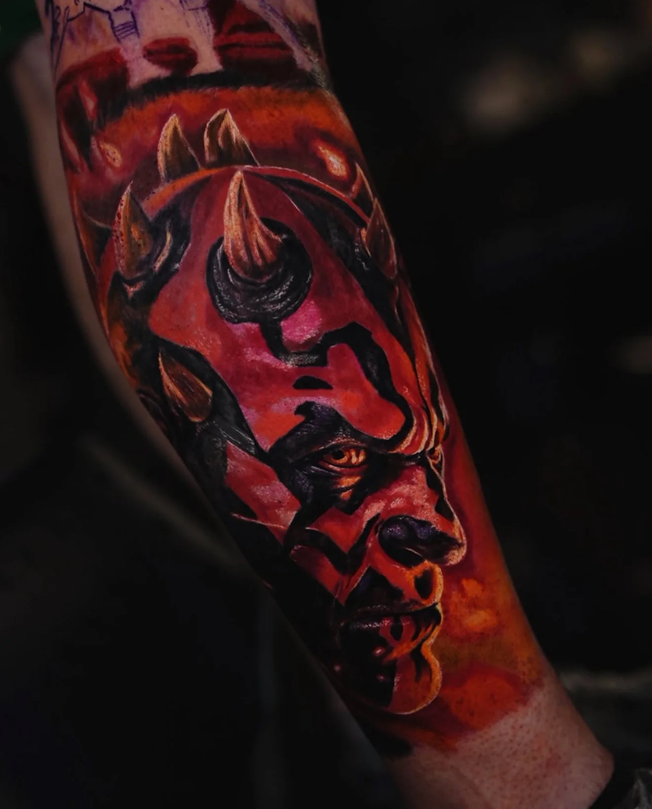 Color Realism tattoo by Arte de José Manrique: face, horns, spikes, red skin