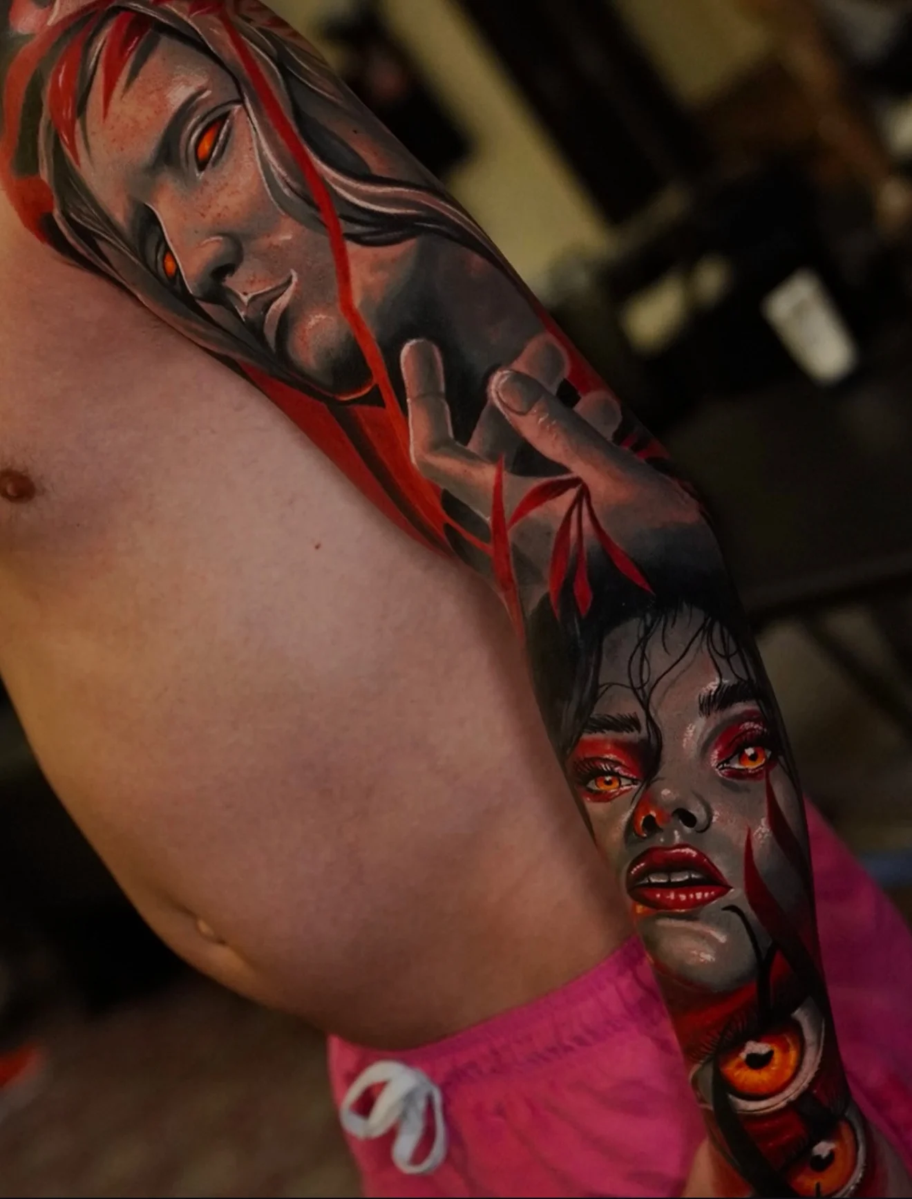 Color Realism tattoo by Arte de José Manrique: woman face, man face, hand, eyes