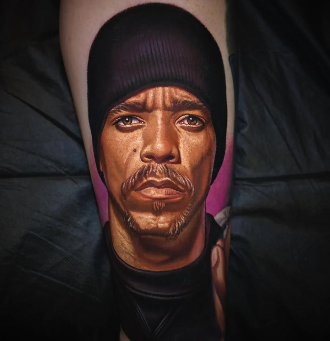 Color Realism tattoo by Nikko Hurtado: man, beanie, mustache, goatee
