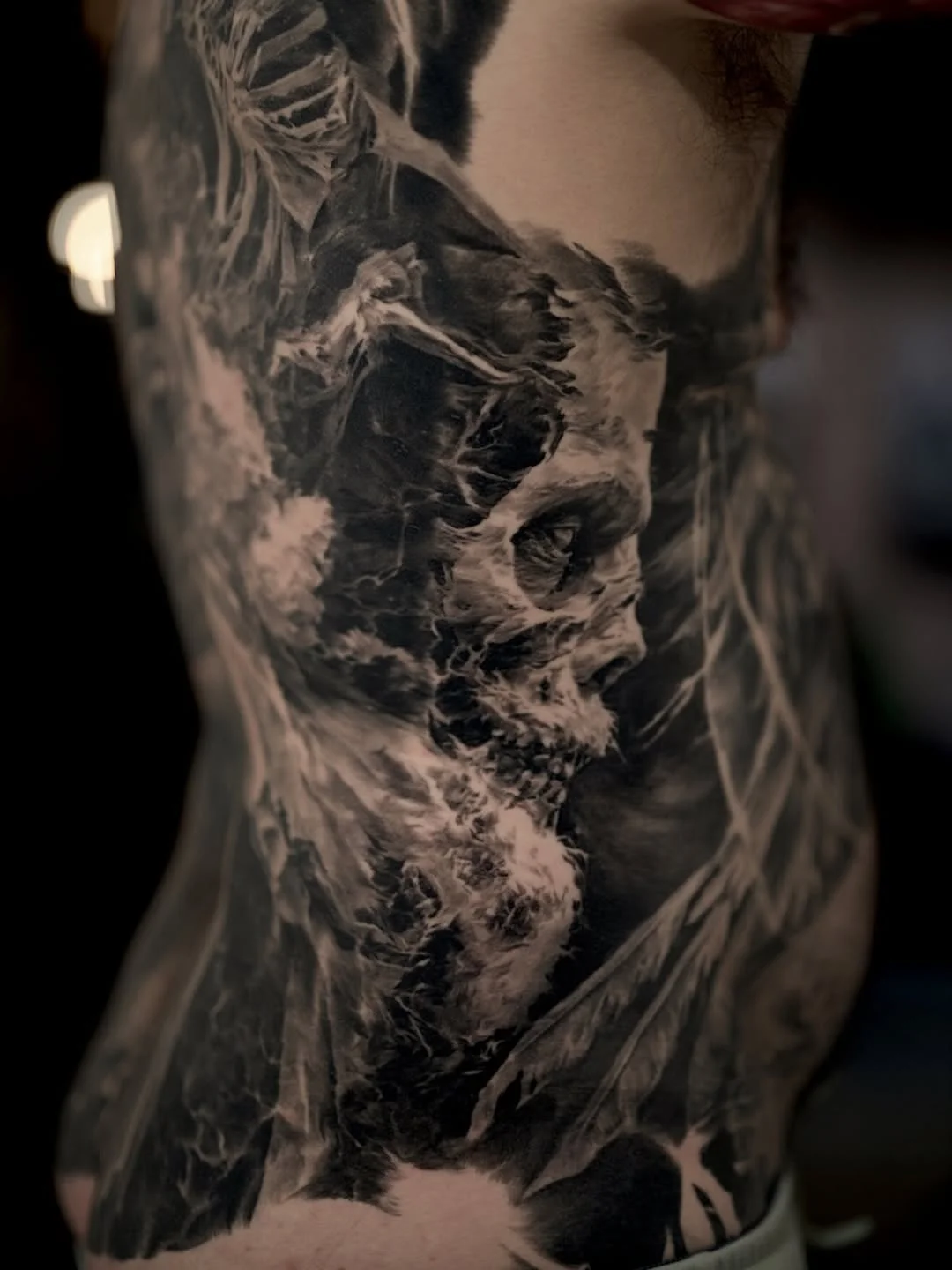 Black & Gray Realism tattoo by Carlos Torres: skull, bones, dark, gothic