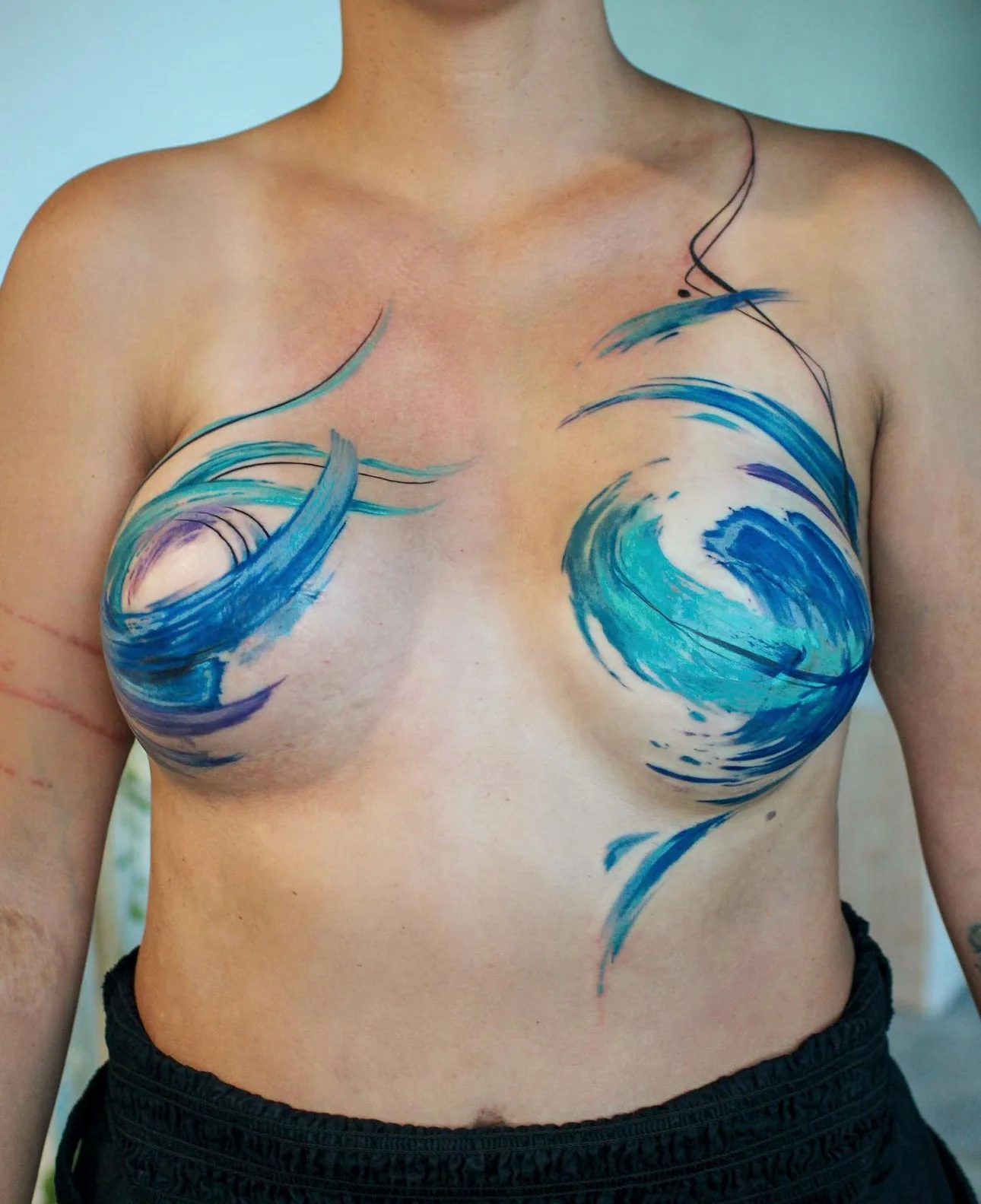Abstract Watercolor Chest Swirls: abstract swirls, abstract, artistic, vibrant, flowing, blue
