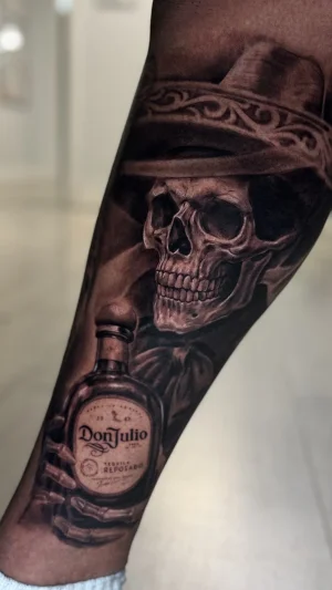 Skull Holding Don Julio Bottle