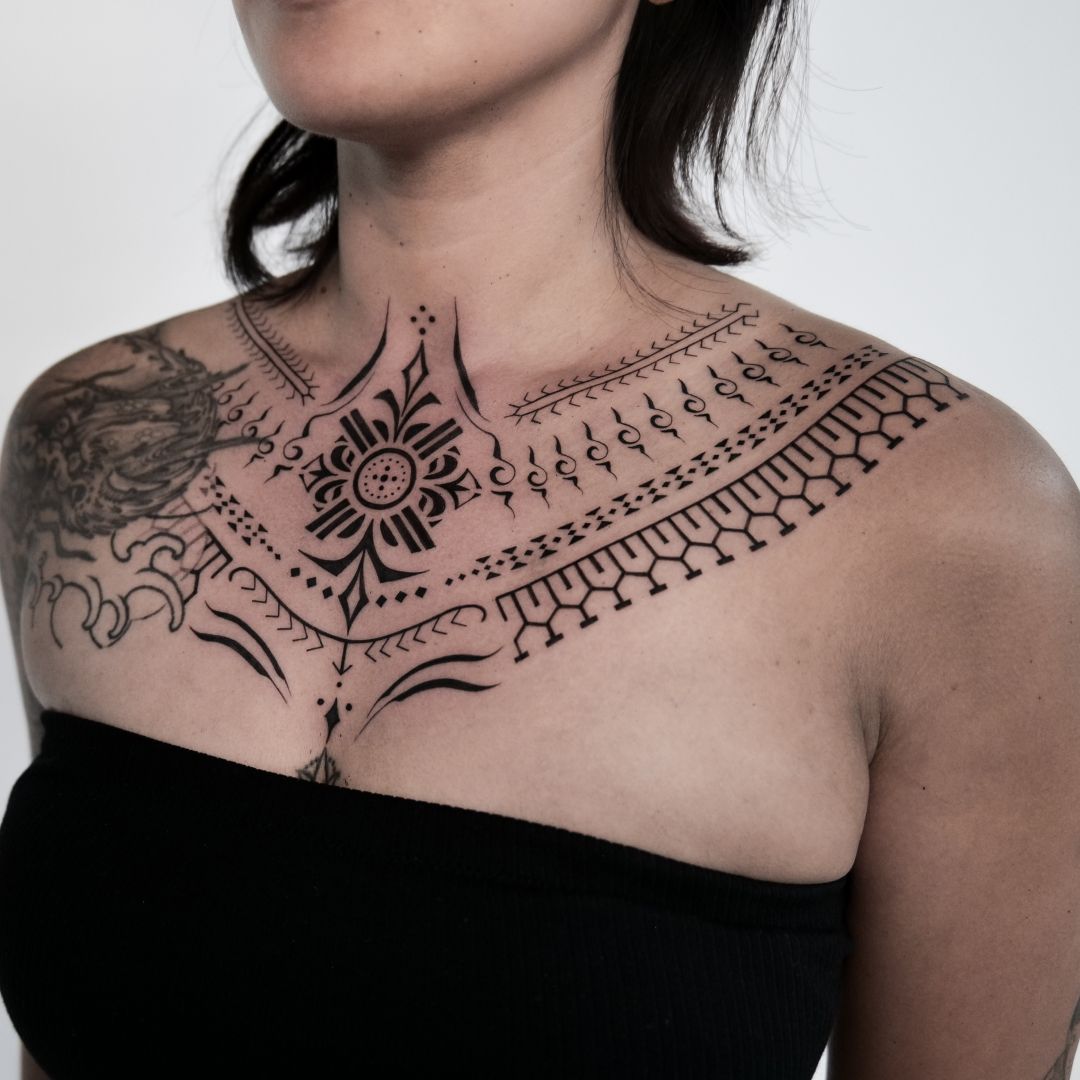 Tribal tattoo by Sherri Anne Austria: floral pattern, geometric patterns, abstract shapes, tribal