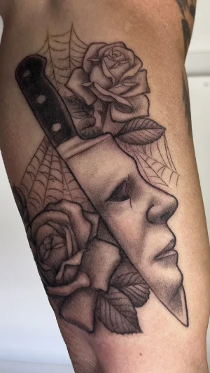 Knife Face with Roses and Web