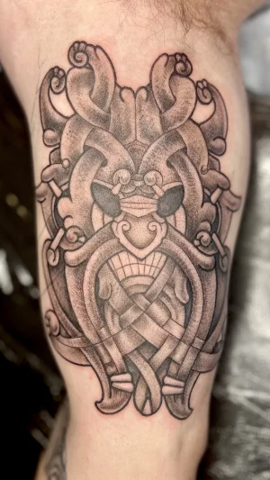 Mythological Knotwork Mask Forearm