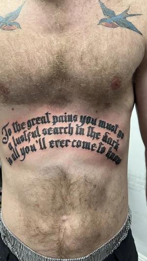 Bold Script and Birds Stomach Text