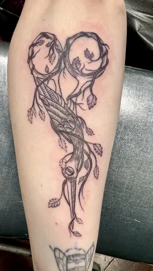Fine Line Bird and Vines Forearm