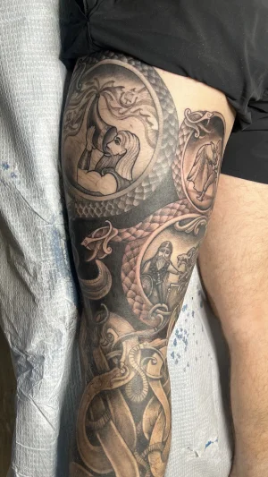 Norse Mythology Black & Grey Full Leg Sleeve