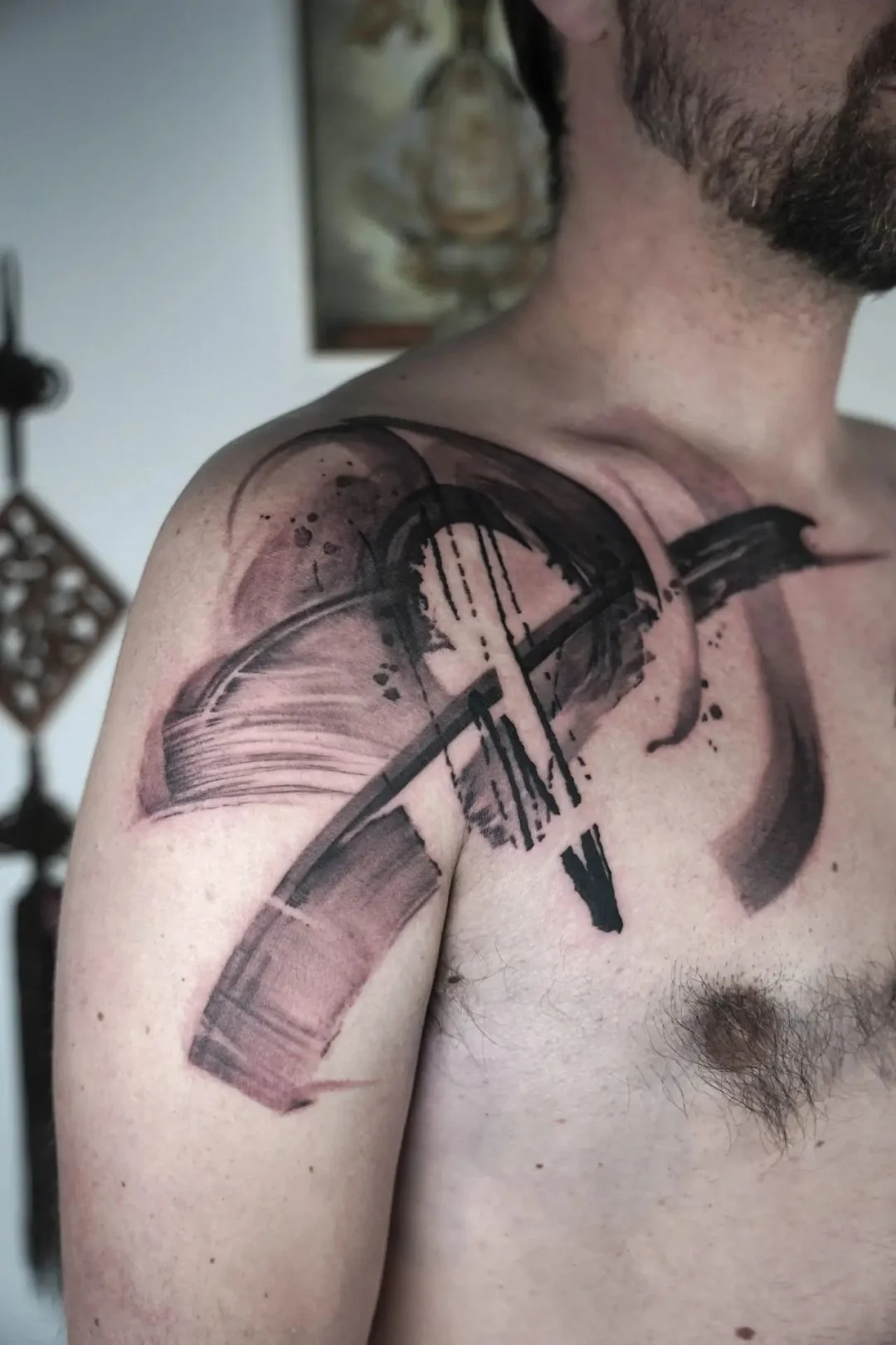 Blackwork tattoo by Jerrra Blues: abstract shapes, brush strokes, dots, abstract