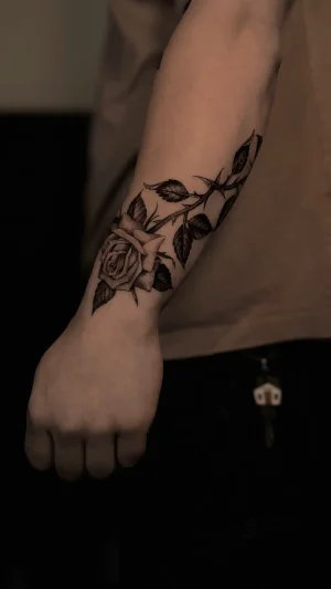 Detailed Rose with Thorns Forearm