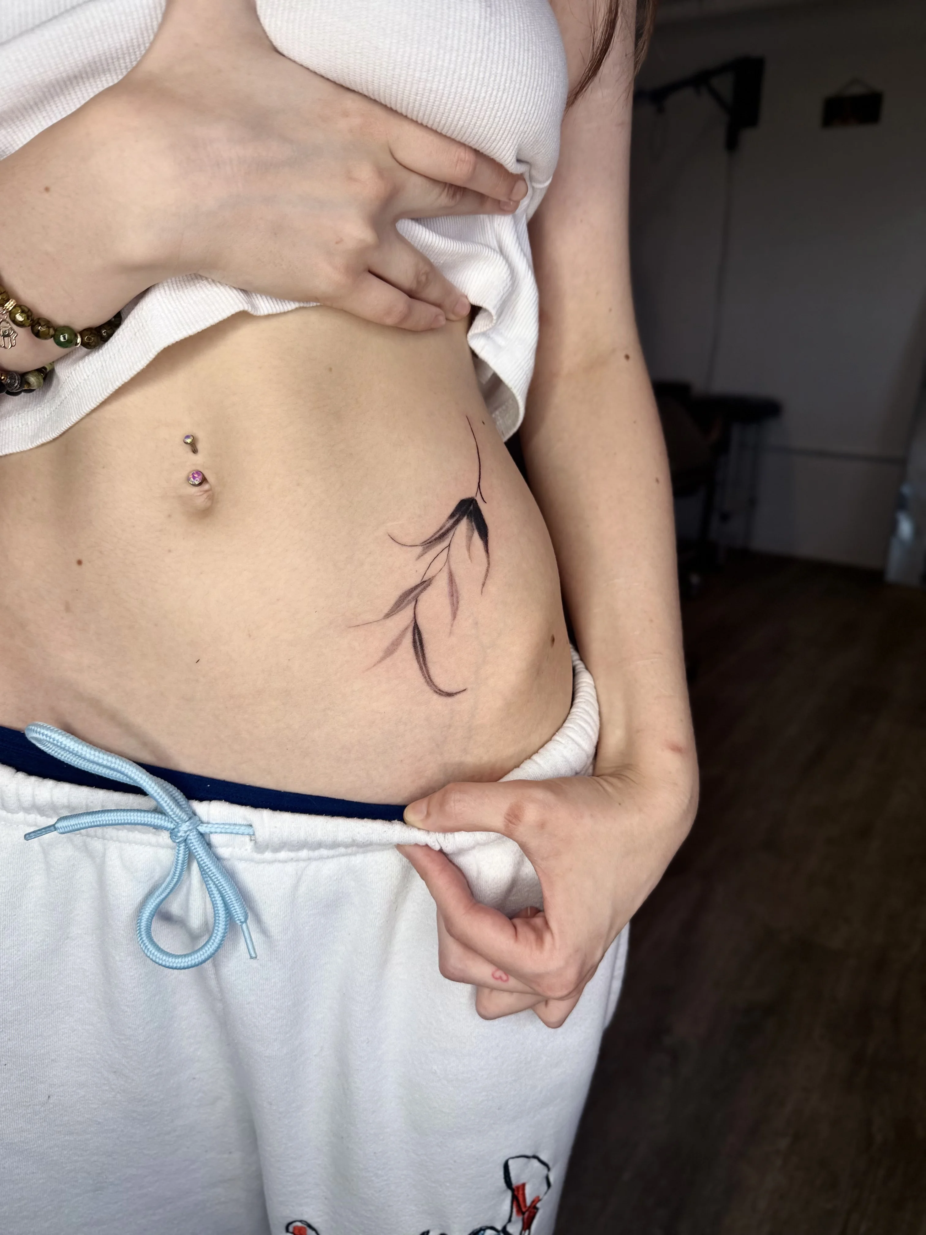 Fine Line tattoo by Churry Tattoos: branch, leaves, nature, floral