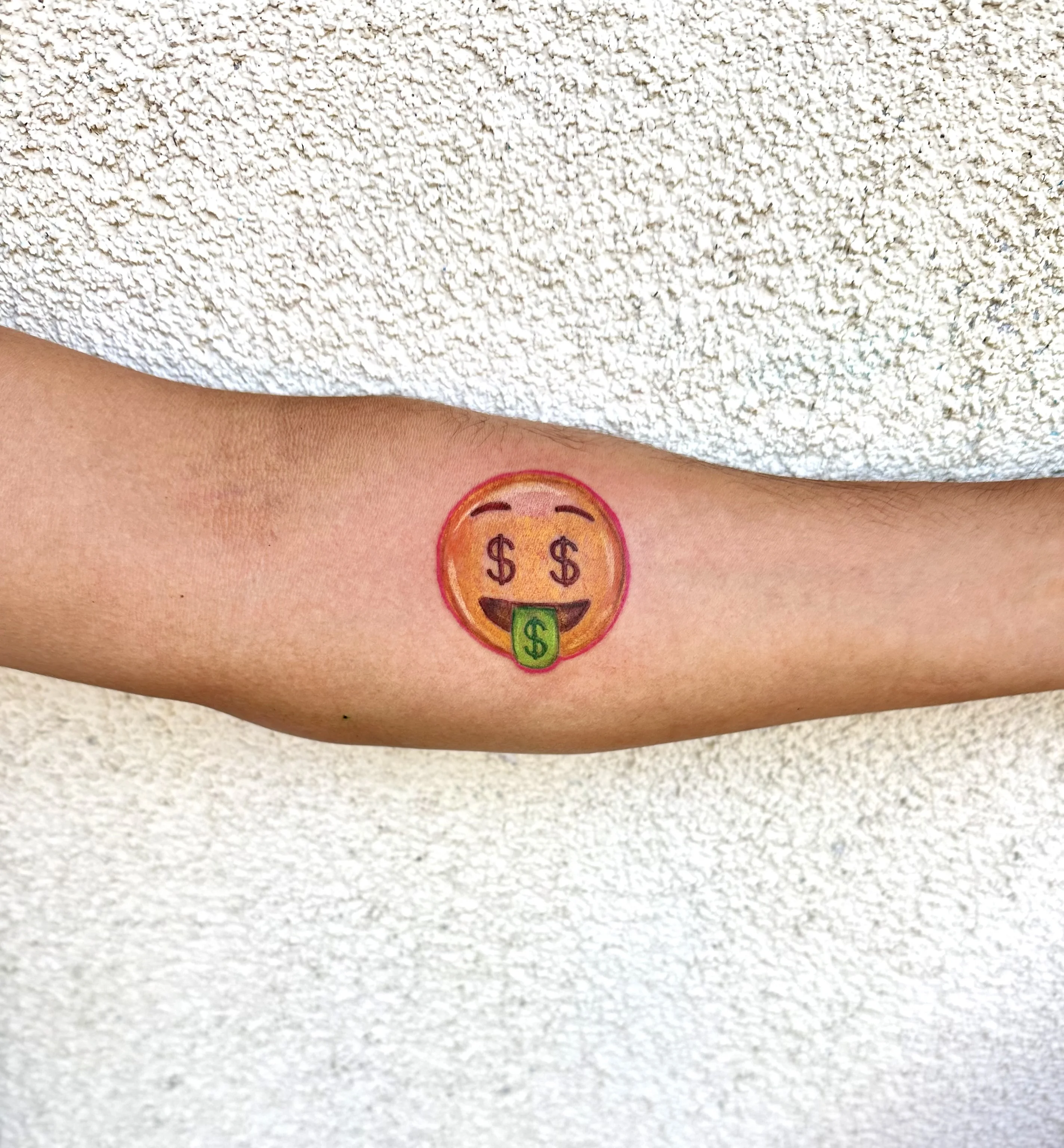 New School tattoo by Churry Tattoos: face, tongue, dollar sign, money