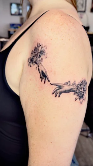 Delicate Hands and Flowers Upper Arm