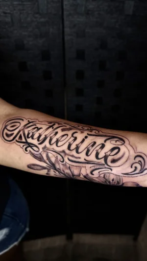 Name and Floral Forearm Script