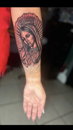 Praying Woman Black & Grey Forearm