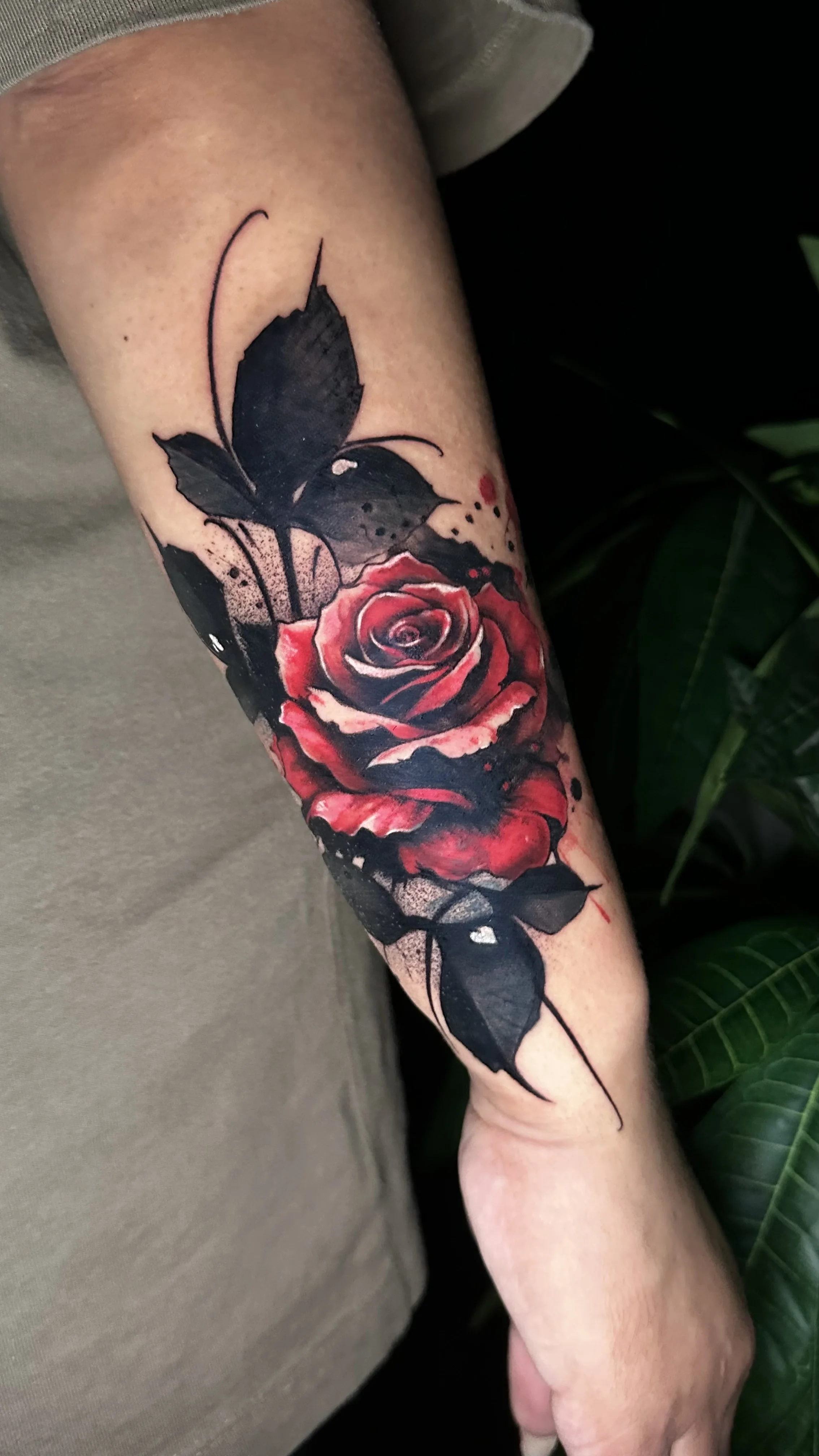 Red Rose With Butterfly Forearm Cover Up: rose, butterfly, leaves, floral, nature, romantic