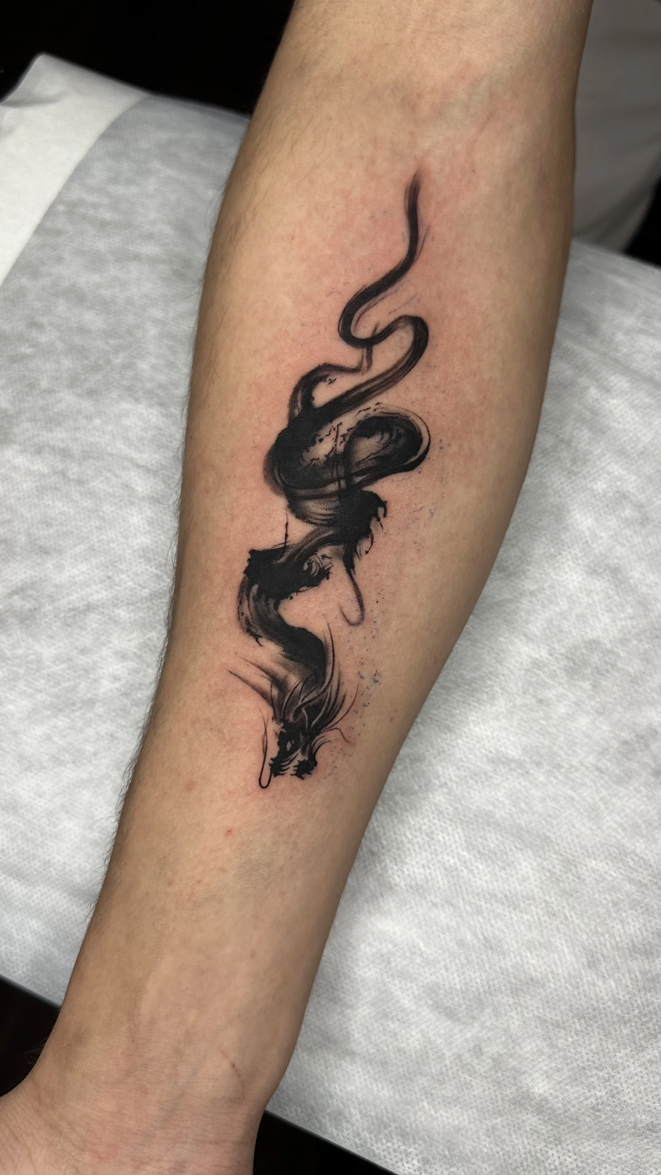Blackwork tattoo by Kerasu: dragon, mythology, animal, dark