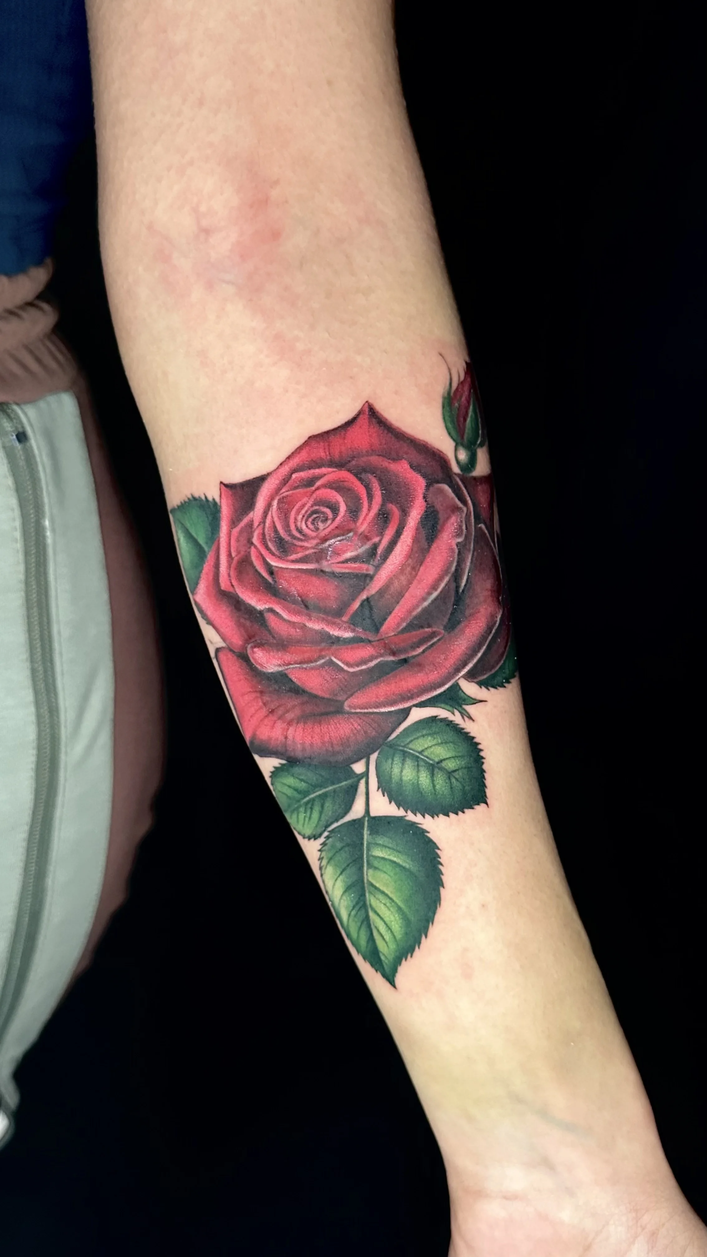Neo-Traditional tattoo by Kerasu: rose, rosebud, leaf, floral