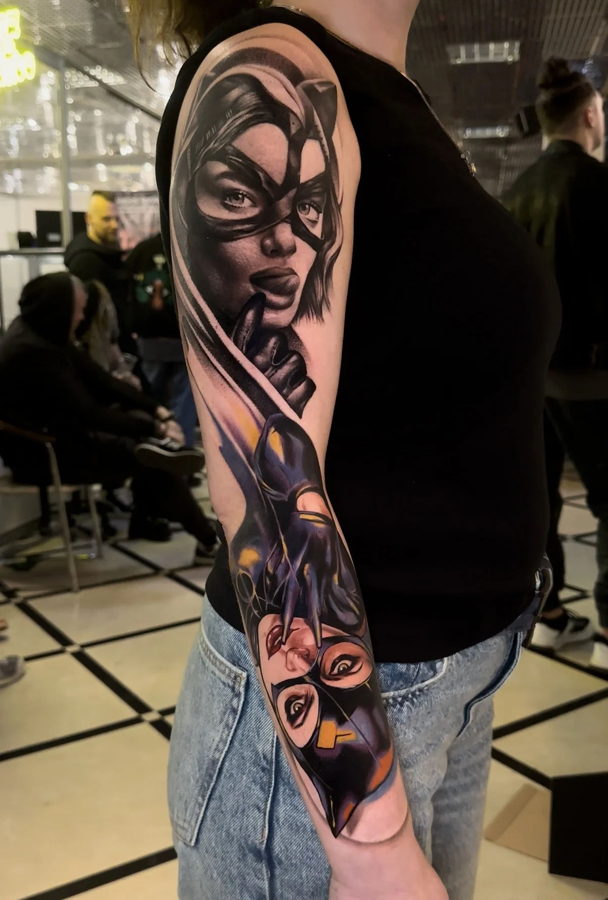 Masked Woman Realistic Full Sleeve: woman, mask, gloves, portrait, realism, feminine
