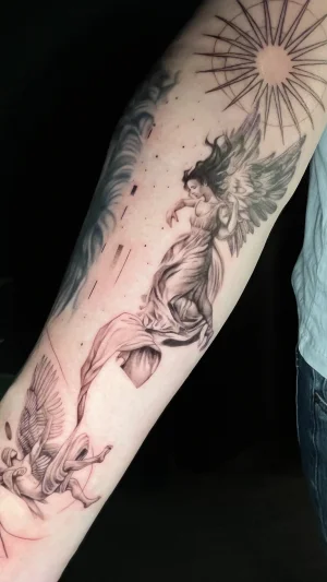 Realistic Angel With Wings Forearm