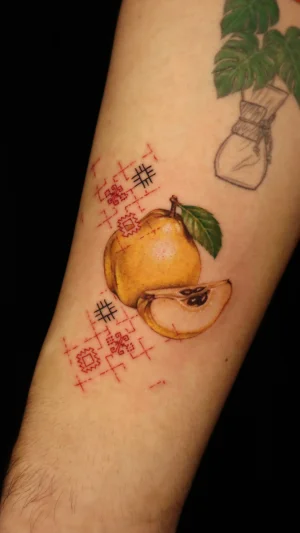 Realistic Apple with Decorative Pattern Forearm