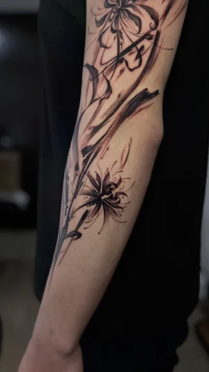 Abstract Blackwork Floral Forearm