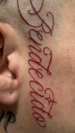 Fine Line Red Script Face