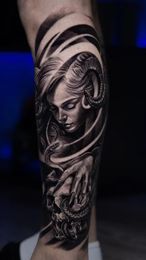 Mythological Woman With Snake And Skull