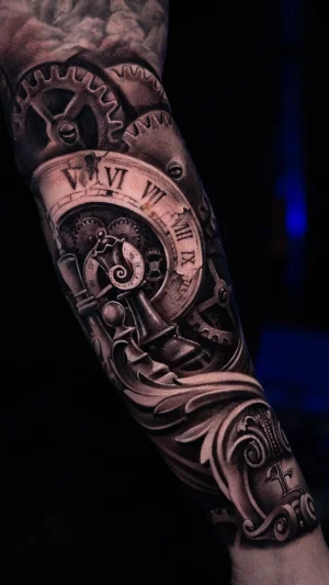 Realistic Clock and Gears Quarter Sleeve