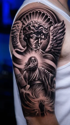 Religious Black & Grey Half Sleeve