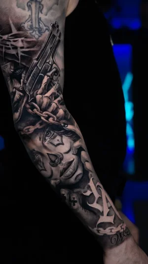 Religious Gun and Chains Full Sleeve
