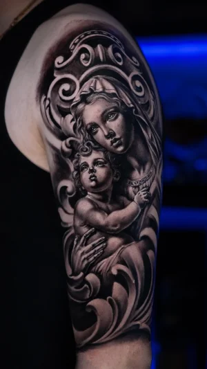 Religious Woman and Child Half Sleeve